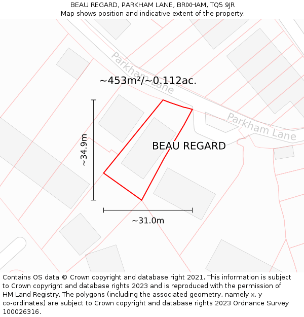 BEAU REGARD, PARKHAM LANE, BRIXHAM, TQ5 9JR: Plot and title map