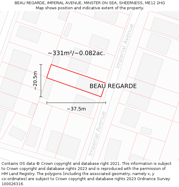 BEAU REGARDE, IMPERIAL AVENUE, MINSTER ON SEA, SHEERNESS, ME12 2HG: Plot and title map