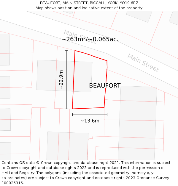 BEAUFORT, MAIN STREET, RICCALL, YORK, YO19 6PZ: Plot and title map