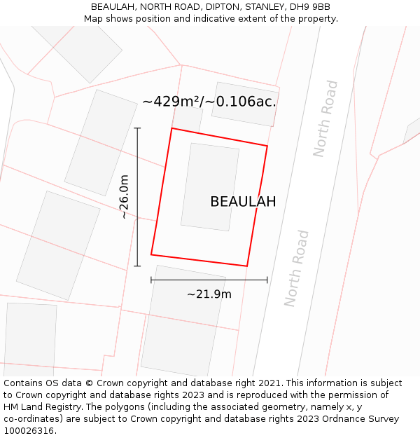 BEAULAH, NORTH ROAD, DIPTON, STANLEY, DH9 9BB: Plot and title map