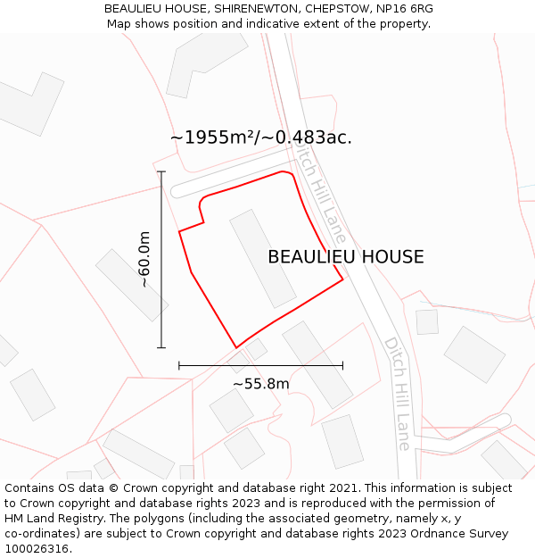 BEAULIEU HOUSE, SHIRENEWTON, CHEPSTOW, NP16 6RG: Plot and title map