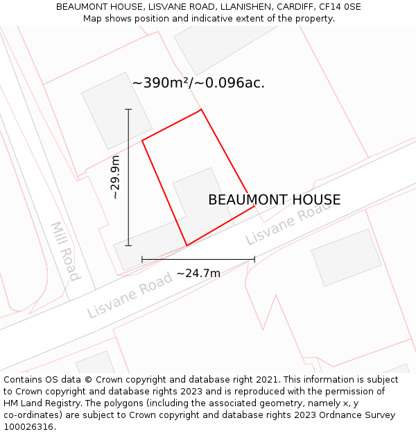 BEAUMONT HOUSE, LISVANE ROAD, LLANISHEN, CARDIFF, CF14 0SE: Plot and title map