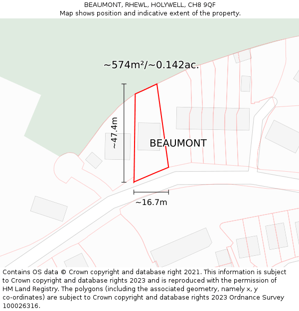 BEAUMONT, RHEWL, HOLYWELL, CH8 9QF: Plot and title map