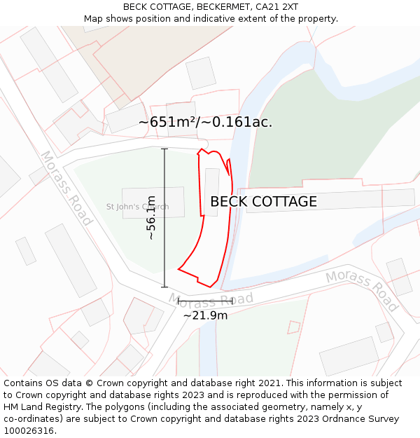 BECK COTTAGE, BECKERMET, CA21 2XT: Plot and title map