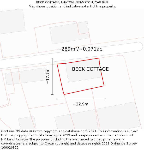 BECK COTTAGE, HAYTON, BRAMPTON, CA8 9HR: Plot and title map
