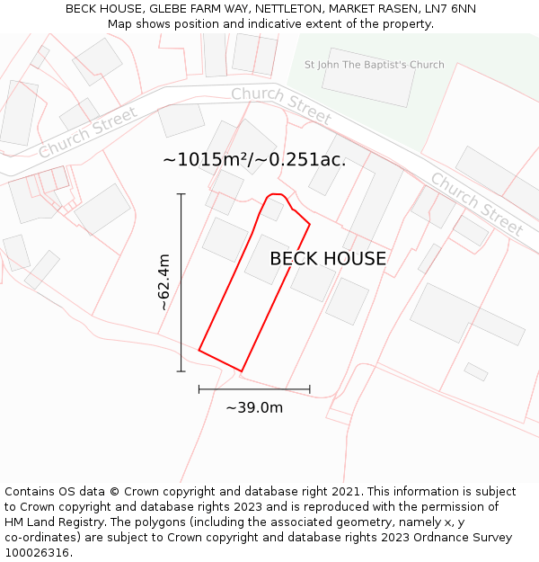 BECK HOUSE, GLEBE FARM WAY, NETTLETON, MARKET RASEN, LN7 6NN: Plot and title map