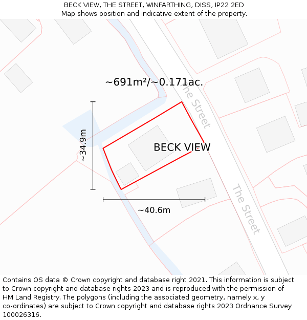 BECK VIEW, THE STREET, WINFARTHING, DISS, IP22 2ED: Plot and title map