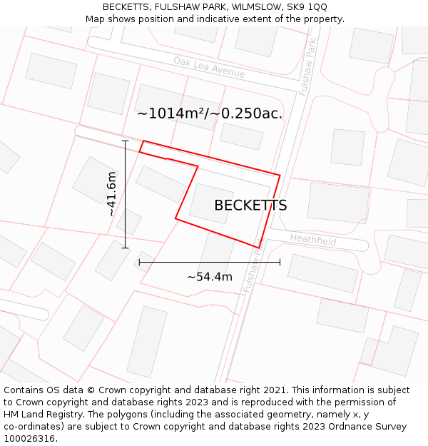 BECKETTS, FULSHAW PARK, WILMSLOW, SK9 1QQ: Plot and title map