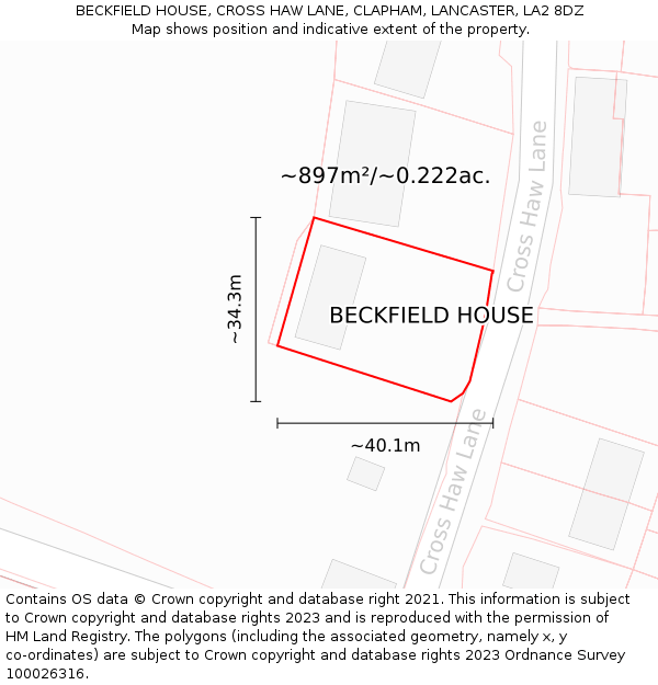 BECKFIELD HOUSE, CROSS HAW LANE, CLAPHAM, LANCASTER, LA2 8DZ: Plot and title map