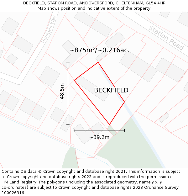 BECKFIELD, STATION ROAD, ANDOVERSFORD, CHELTENHAM, GL54 4HP: Plot and title map