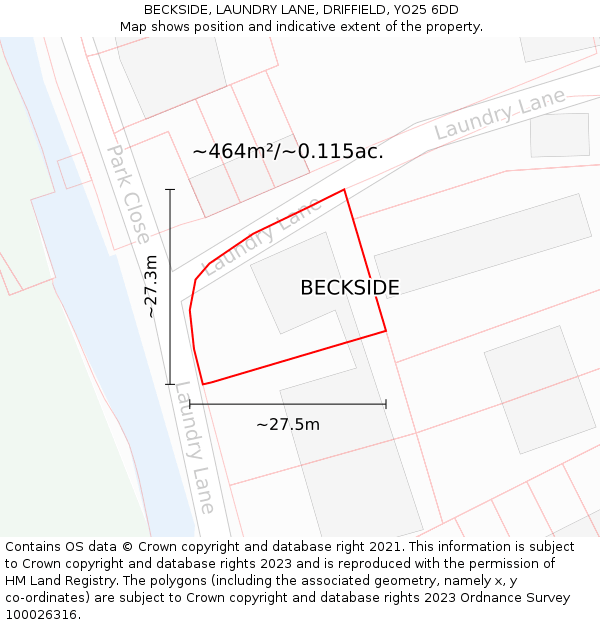 BECKSIDE, LAUNDRY LANE, DRIFFIELD, YO25 6DD: Plot and title map