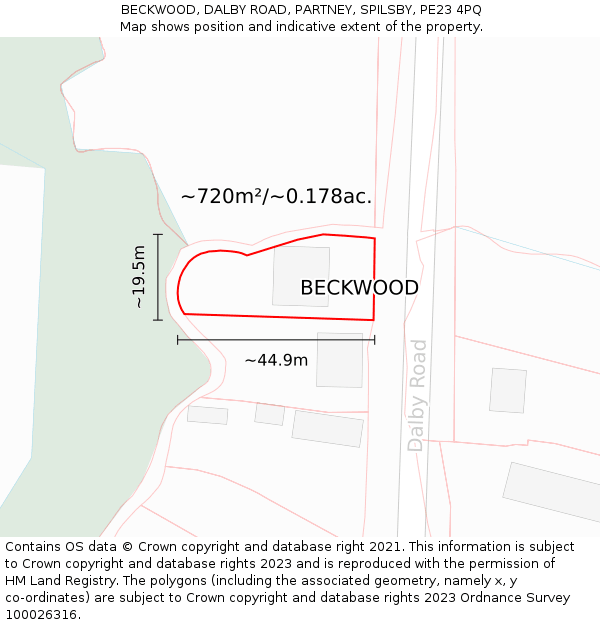 BECKWOOD, DALBY ROAD, PARTNEY, SPILSBY, PE23 4PQ: Plot and title map