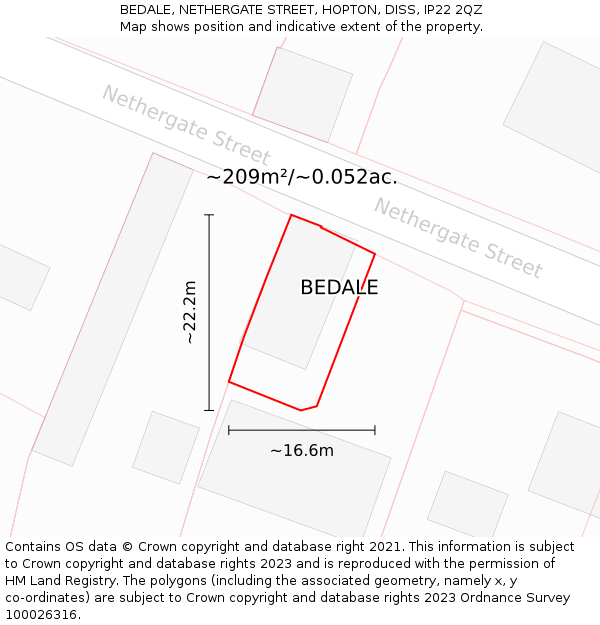 BEDALE, NETHERGATE STREET, HOPTON, DISS, IP22 2QZ: Plot and title map