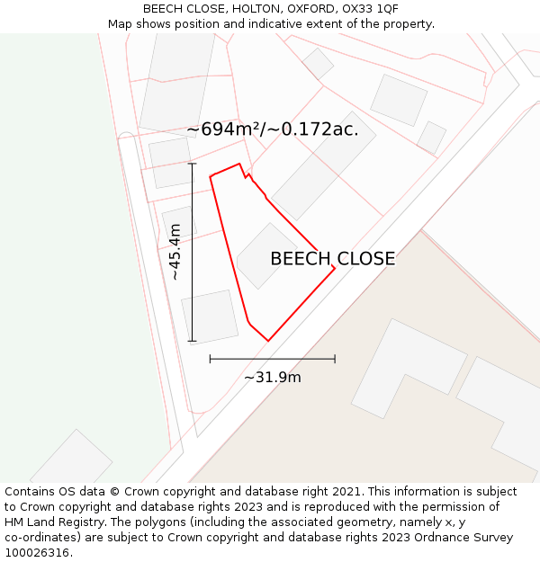 BEECH CLOSE, HOLTON, OXFORD, OX33 1QF: Plot and title map