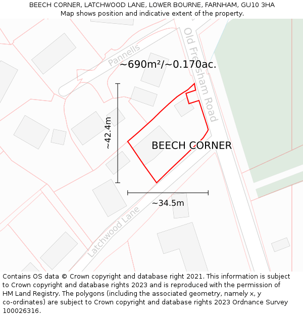 BEECH CORNER, LATCHWOOD LANE, LOWER BOURNE, FARNHAM, GU10 3HA: Plot and title map