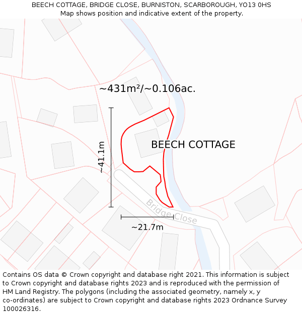 BEECH COTTAGE, BRIDGE CLOSE, BURNISTON, SCARBOROUGH, YO13 0HS: Plot and title map