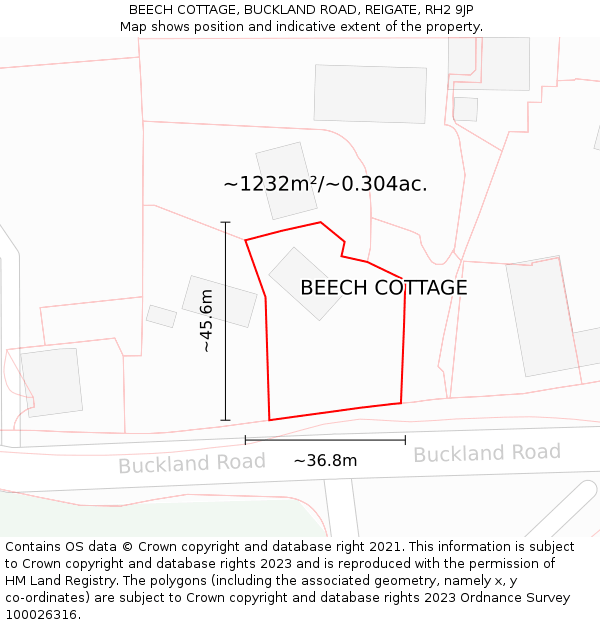 BEECH COTTAGE, BUCKLAND ROAD, REIGATE, RH2 9JP: Plot and title map