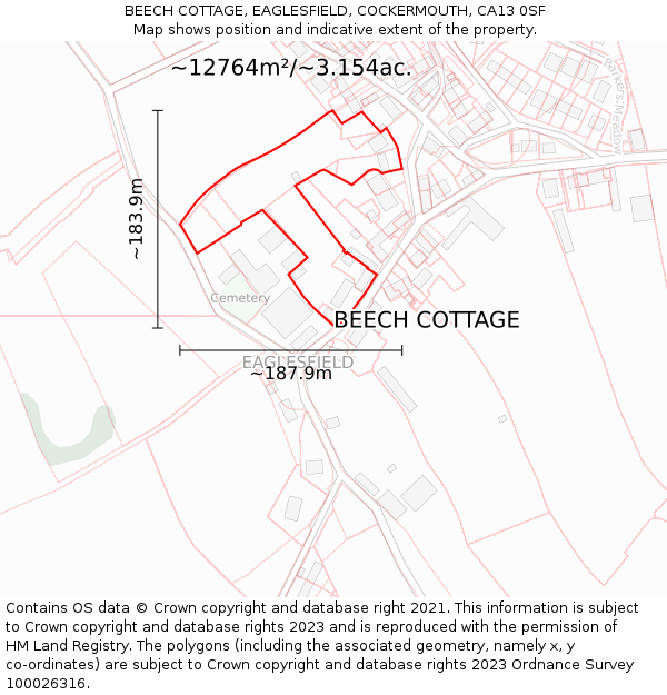 BEECH COTTAGE, EAGLESFIELD, COCKERMOUTH, CA13 0SF: Plot and title map