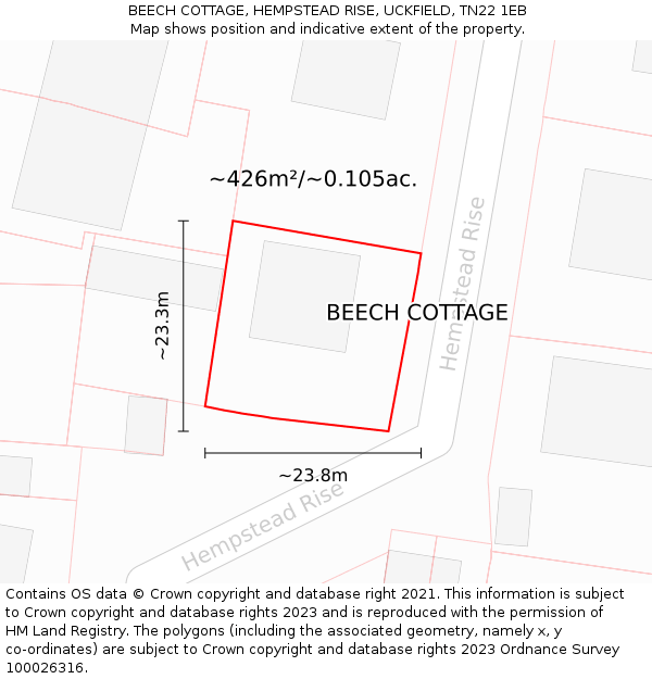 BEECH COTTAGE, HEMPSTEAD RISE, UCKFIELD, TN22 1EB: Plot and title map