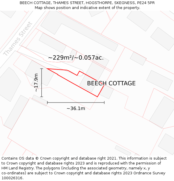 BEECH COTTAGE, THAMES STREET, HOGSTHORPE, SKEGNESS, PE24 5PR: Plot and title map