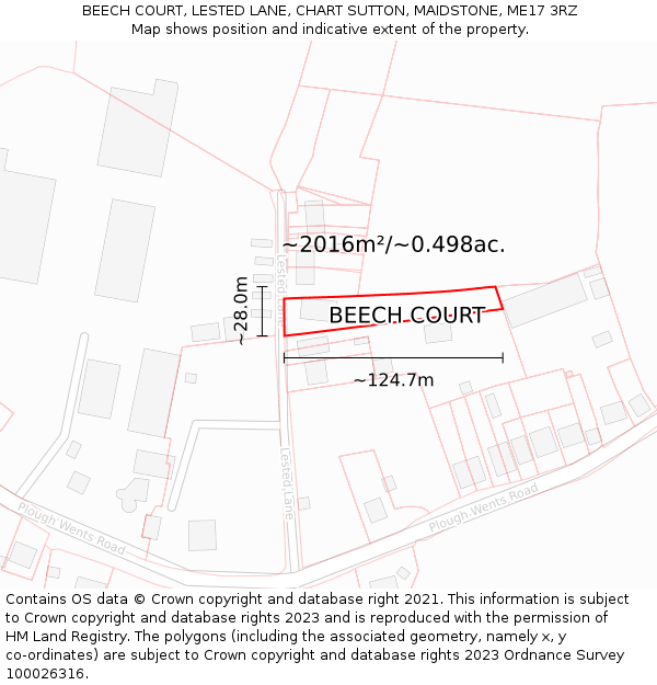 BEECH COURT, LESTED LANE, CHART SUTTON, MAIDSTONE, ME17 3RZ: Plot and title map