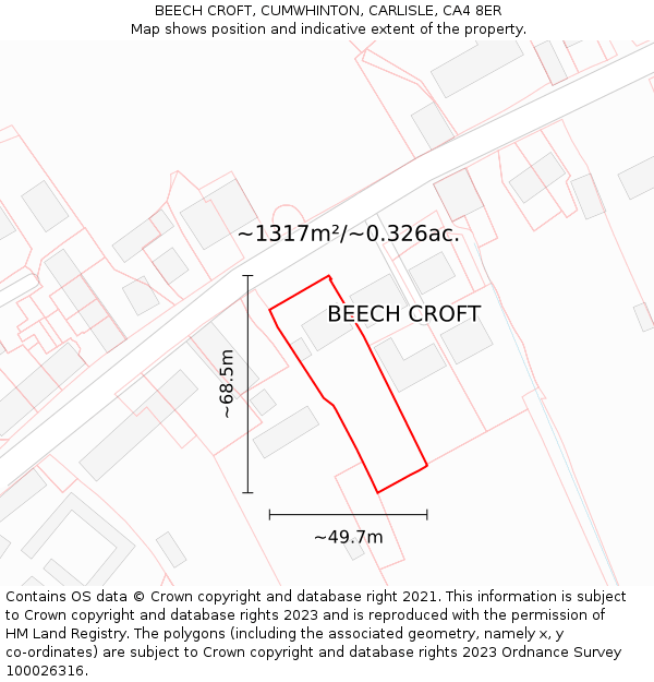 BEECH CROFT, CUMWHINTON, CARLISLE, CA4 8ER: Plot and title map