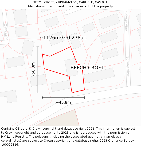 BEECH CROFT, KIRKBAMPTON, CARLISLE, CA5 6HU: Plot and title map