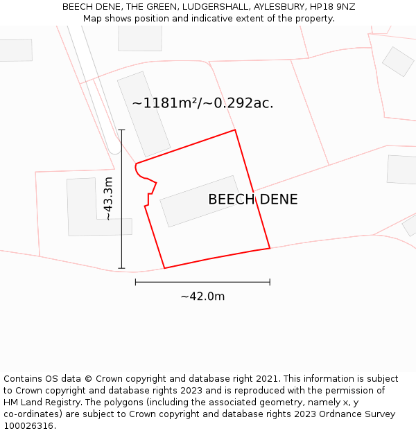 BEECH DENE, THE GREEN, LUDGERSHALL, AYLESBURY, HP18 9NZ: Plot and title map
