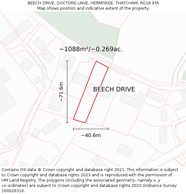 BEECH DRIVE, DOCTORS LANE, HERMITAGE, THATCHAM, RG18 9TA: Plot and title map