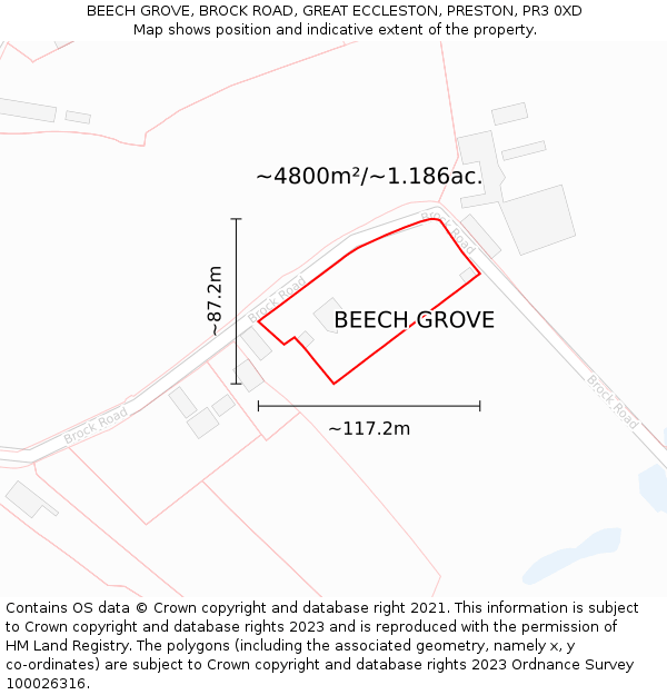 BEECH GROVE, BROCK ROAD, GREAT ECCLESTON, PRESTON, PR3 0XD: Plot and title map