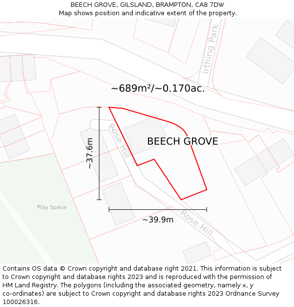 BEECH GROVE, GILSLAND, BRAMPTON, CA8 7DW: Plot and title map
