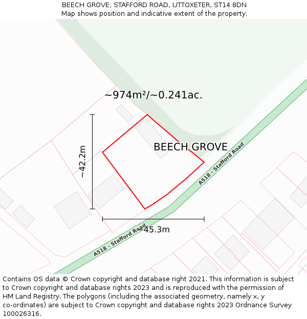 BEECH GROVE, STAFFORD ROAD, UTTOXETER, ST14 8DN: Plot and title map