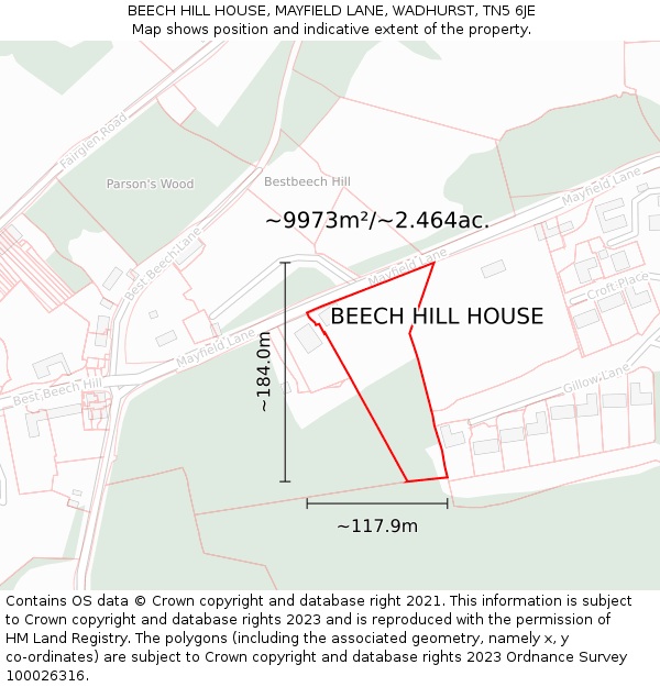 BEECH HILL HOUSE, MAYFIELD LANE, WADHURST, TN5 6JE: Plot and title map