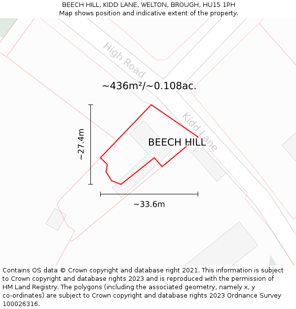 BEECH HILL, KIDD LANE, WELTON, BROUGH, HU15 1PH: Plot and title map