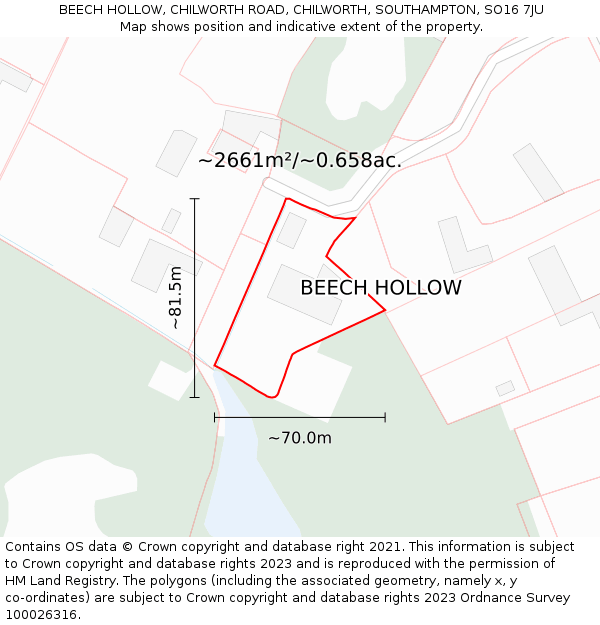 BEECH HOLLOW, CHILWORTH ROAD, CHILWORTH, SOUTHAMPTON, SO16 7JU: Plot and title map