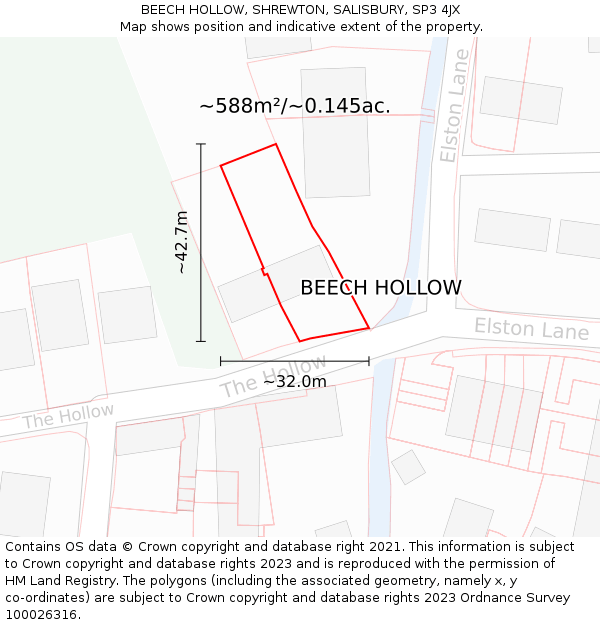 BEECH HOLLOW, SHREWTON, SALISBURY, SP3 4JX: Plot and title map