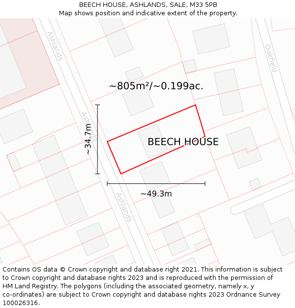 BEECH HOUSE, ASHLANDS, SALE, M33 5PB: Plot and title map