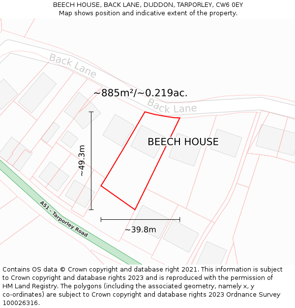 BEECH HOUSE, BACK LANE, DUDDON, TARPORLEY, CW6 0EY: Plot and title map