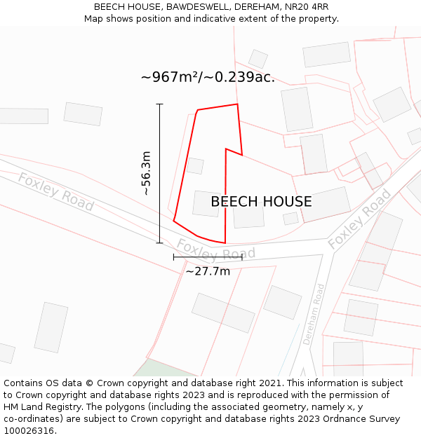 BEECH HOUSE, BAWDESWELL, DEREHAM, NR20 4RR: Plot and title map