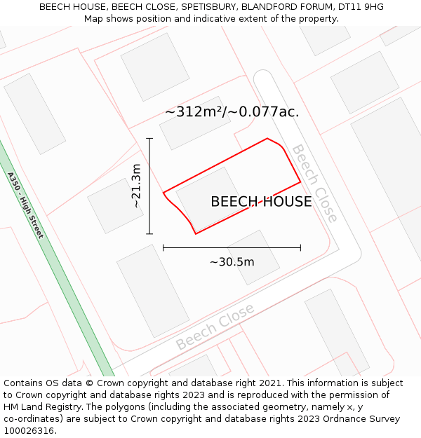 BEECH HOUSE, BEECH CLOSE, SPETISBURY, BLANDFORD FORUM, DT11 9HG: Plot and title map