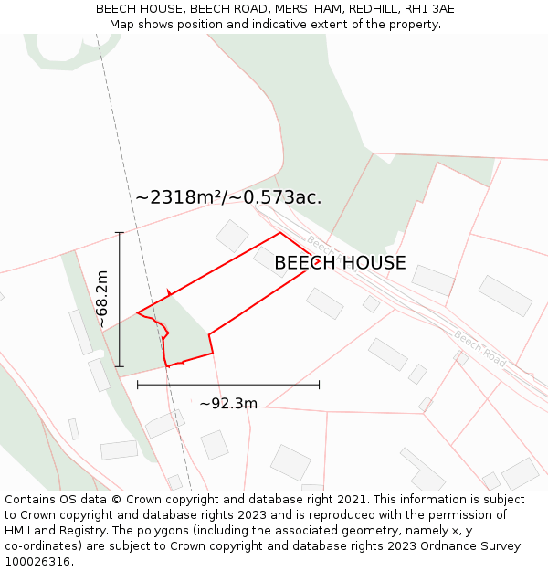 BEECH HOUSE, BEECH ROAD, MERSTHAM, REDHILL, RH1 3AE: Plot and title map