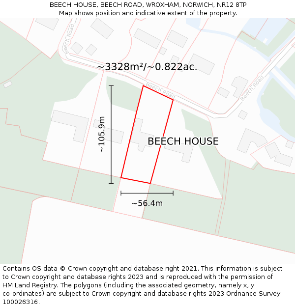 BEECH HOUSE, BEECH ROAD, WROXHAM, NORWICH, NR12 8TP: Plot and title map