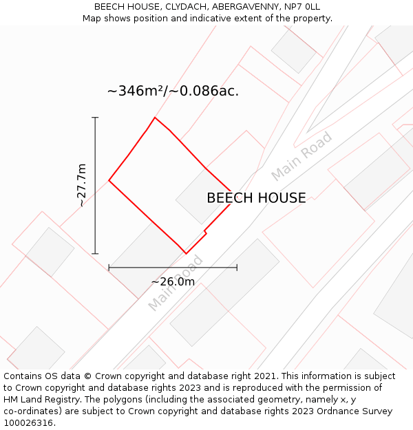 BEECH HOUSE, CLYDACH, ABERGAVENNY, NP7 0LL: Plot and title map