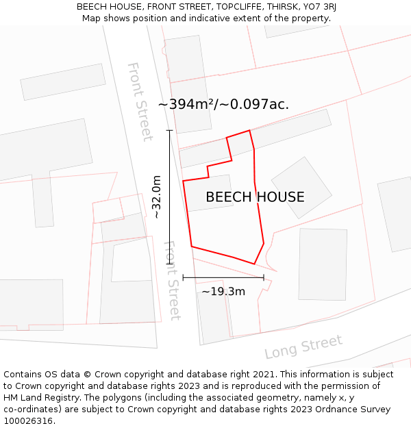 BEECH HOUSE, FRONT STREET, TOPCLIFFE, THIRSK, YO7 3RJ: Plot and title map