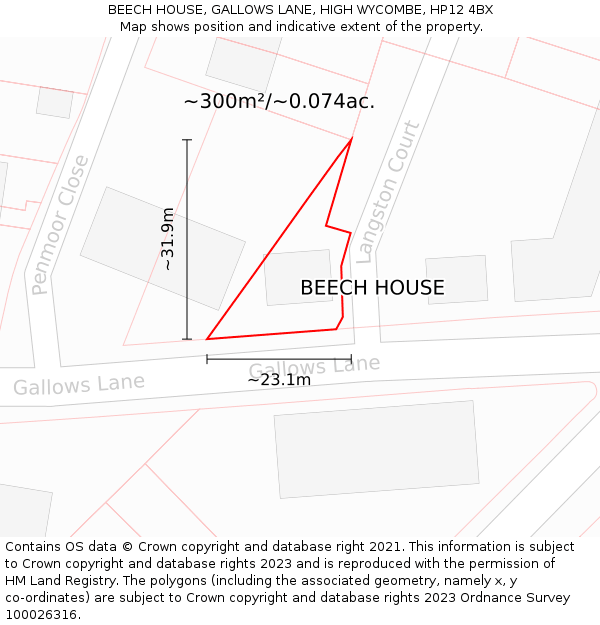 BEECH HOUSE, GALLOWS LANE, HIGH WYCOMBE, HP12 4BX: Plot and title map