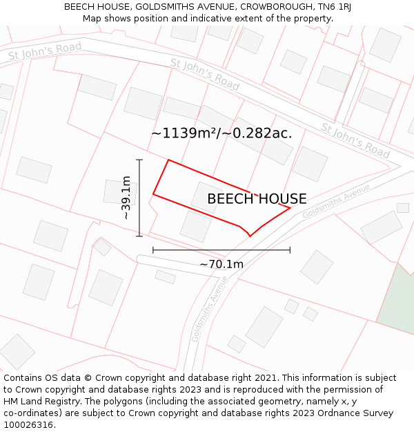 BEECH HOUSE, GOLDSMITHS AVENUE, CROWBOROUGH, TN6 1RJ: Plot and title map