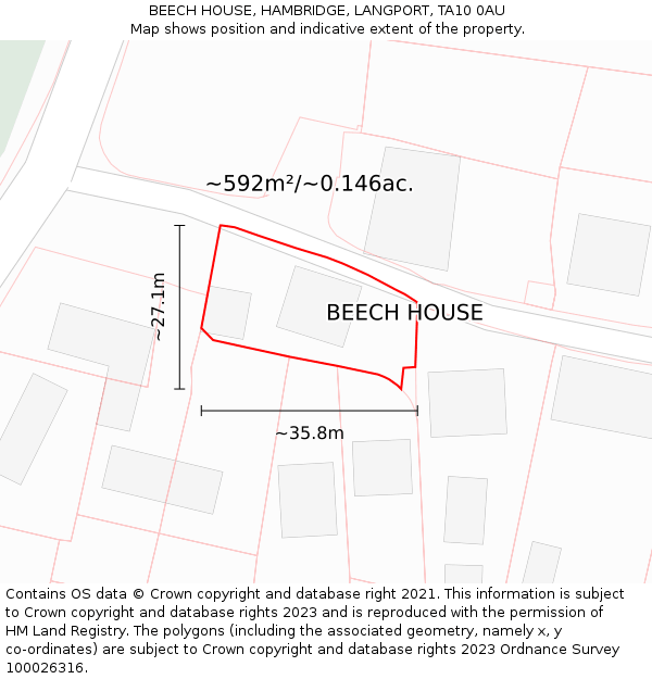 BEECH HOUSE, HAMBRIDGE, LANGPORT, TA10 0AU: Plot and title map
