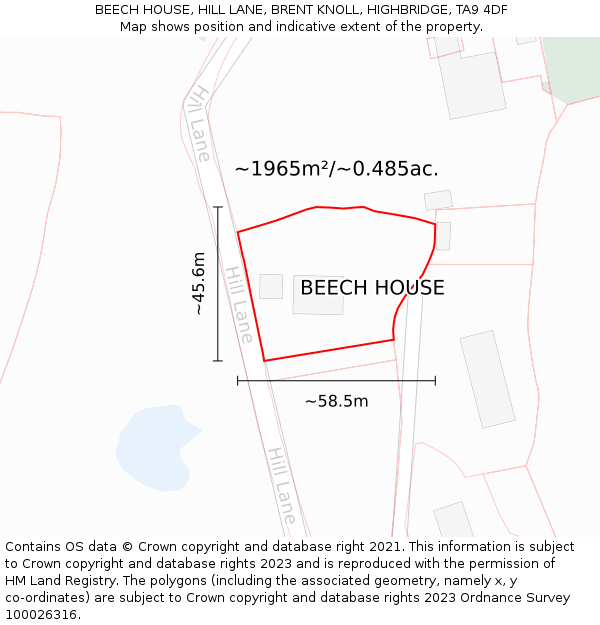 BEECH HOUSE, HILL LANE, BRENT KNOLL, HIGHBRIDGE, TA9 4DF: Plot and title map