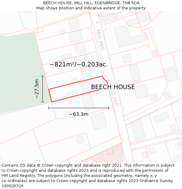 BEECH HOUSE, MILL HILL, EDENBRIDGE, TN8 5DA: Plot and title map