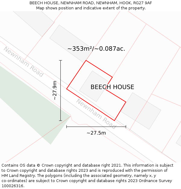 BEECH HOUSE, NEWNHAM ROAD, NEWNHAM, HOOK, RG27 9AF: Plot and title map